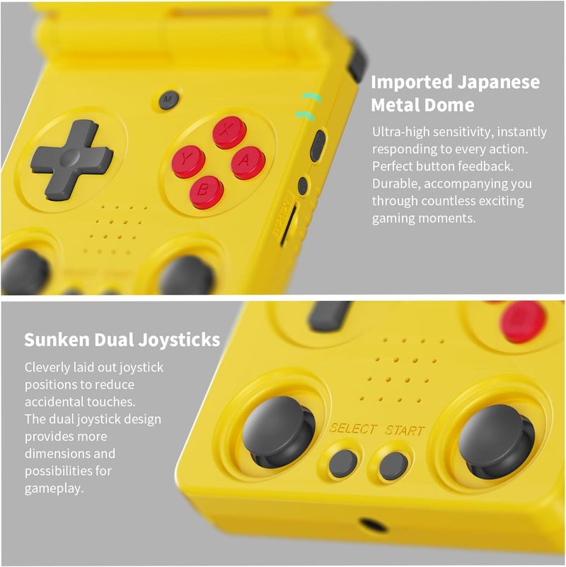 GiipGoop RG34XXSP Retro Handheld Game Console RG34XX SP Retro Gaming Console with 64G Preloaded 5000+ Games,3300 mAh Battey, Portable Pocket Arcade Support 30+ Simulators 5G WiFi Bluetooth HD Yellow - Image 4